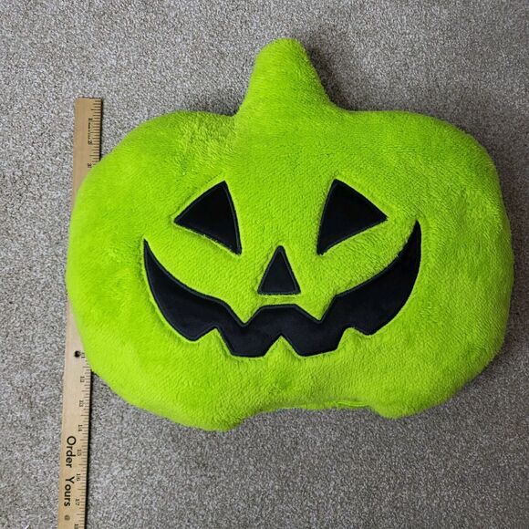 Pumpkin Shaped Faux Shearling Green Decorative Pillow Hyde And Eek Halloween - Picture 3 of 4